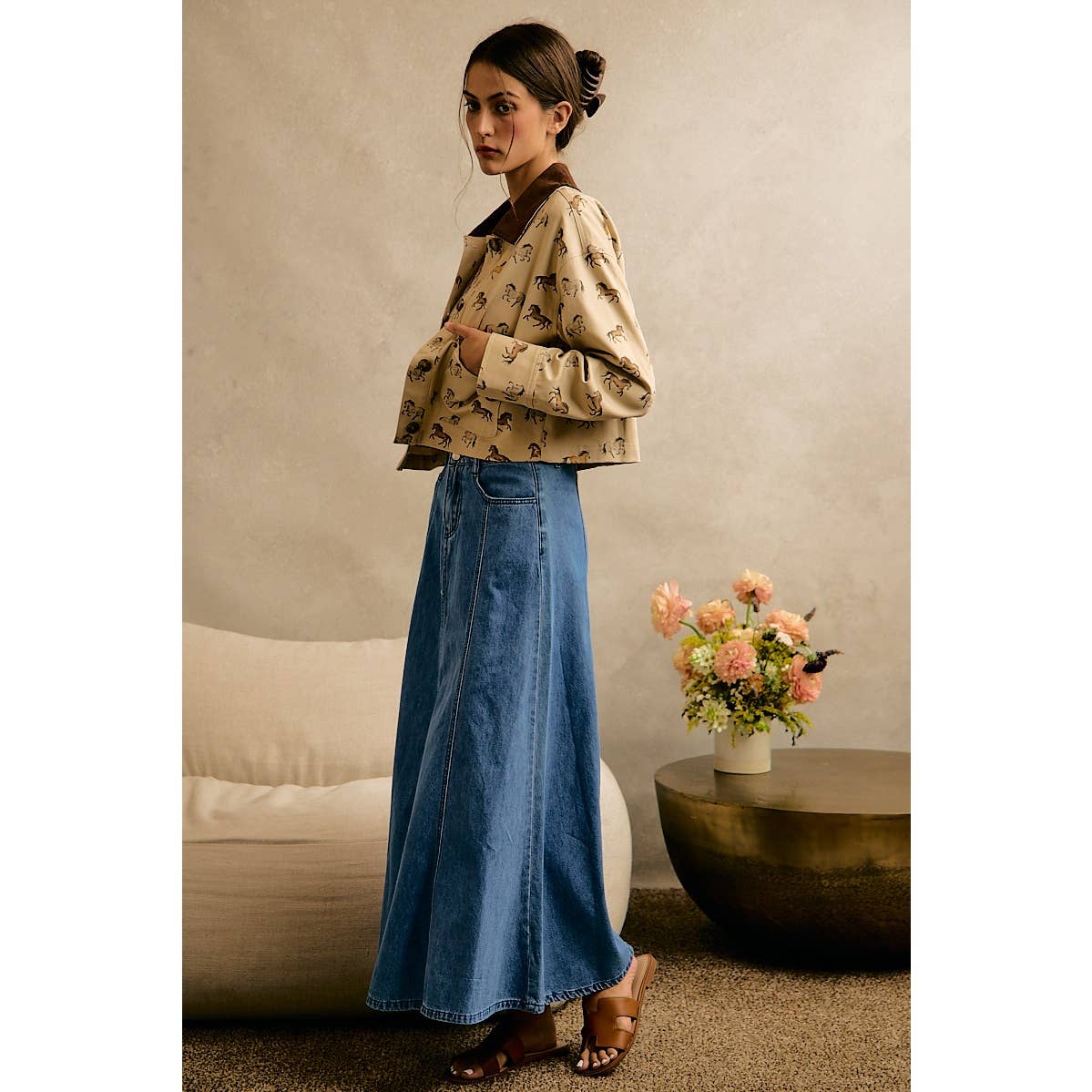 HORSE PRINT CORDUROY COLLAR JACKET