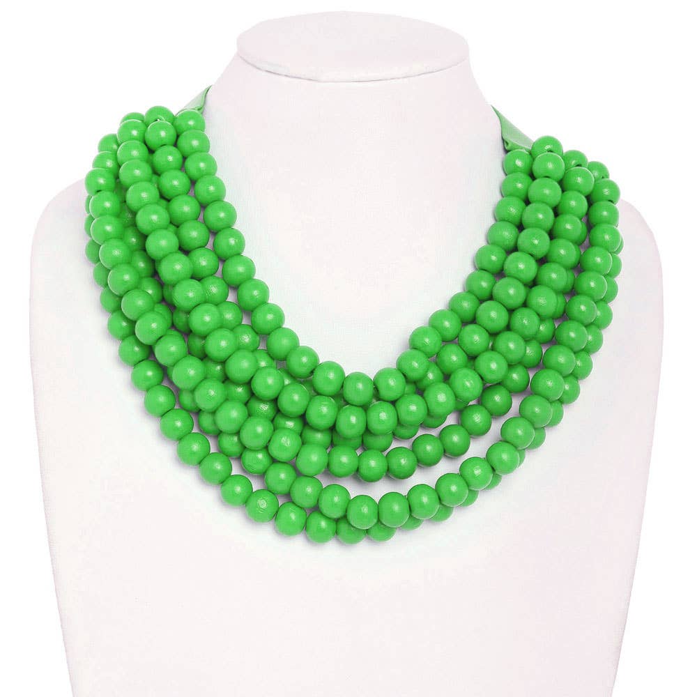 WOOD BEADED LAYERED MAGNETIC NECKLACE