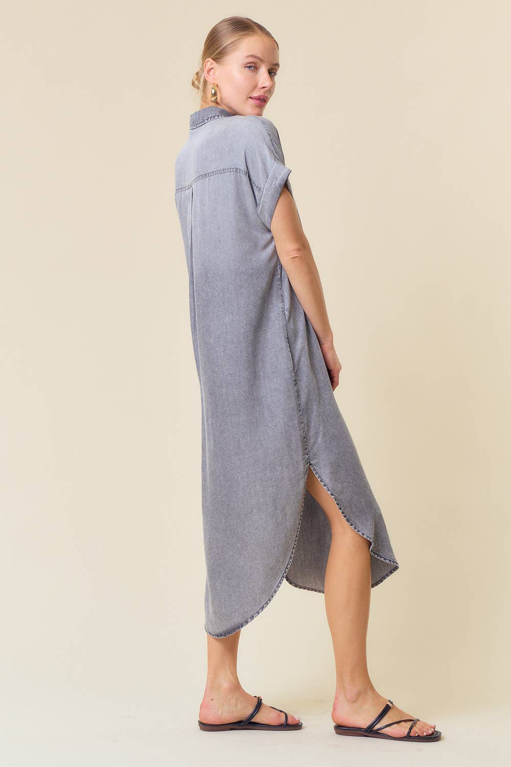 DOLMAN SHORT SLEEVE TENCEL DENIM SHIRTDRESS