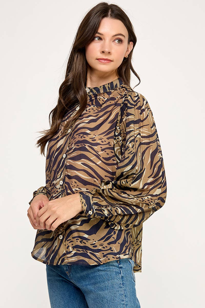 PRINTED BUTTON UP BLOUSE-MULTI