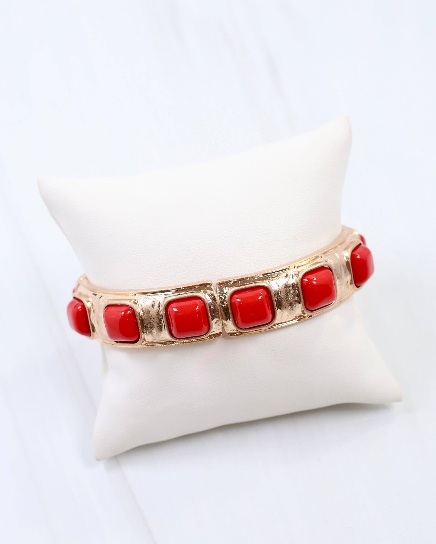 Allie Hammered Gold Stretch Bracelet Red