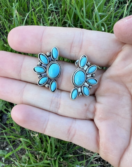 Small Turquoise Cluster Stud Earrings