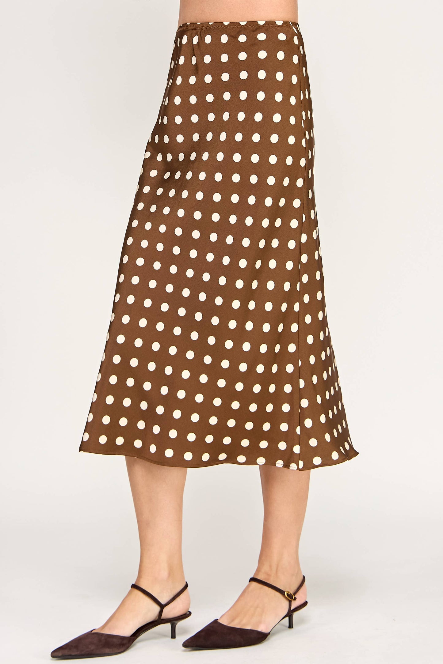 DOT MIDI SKIRT-COCOA CREAM