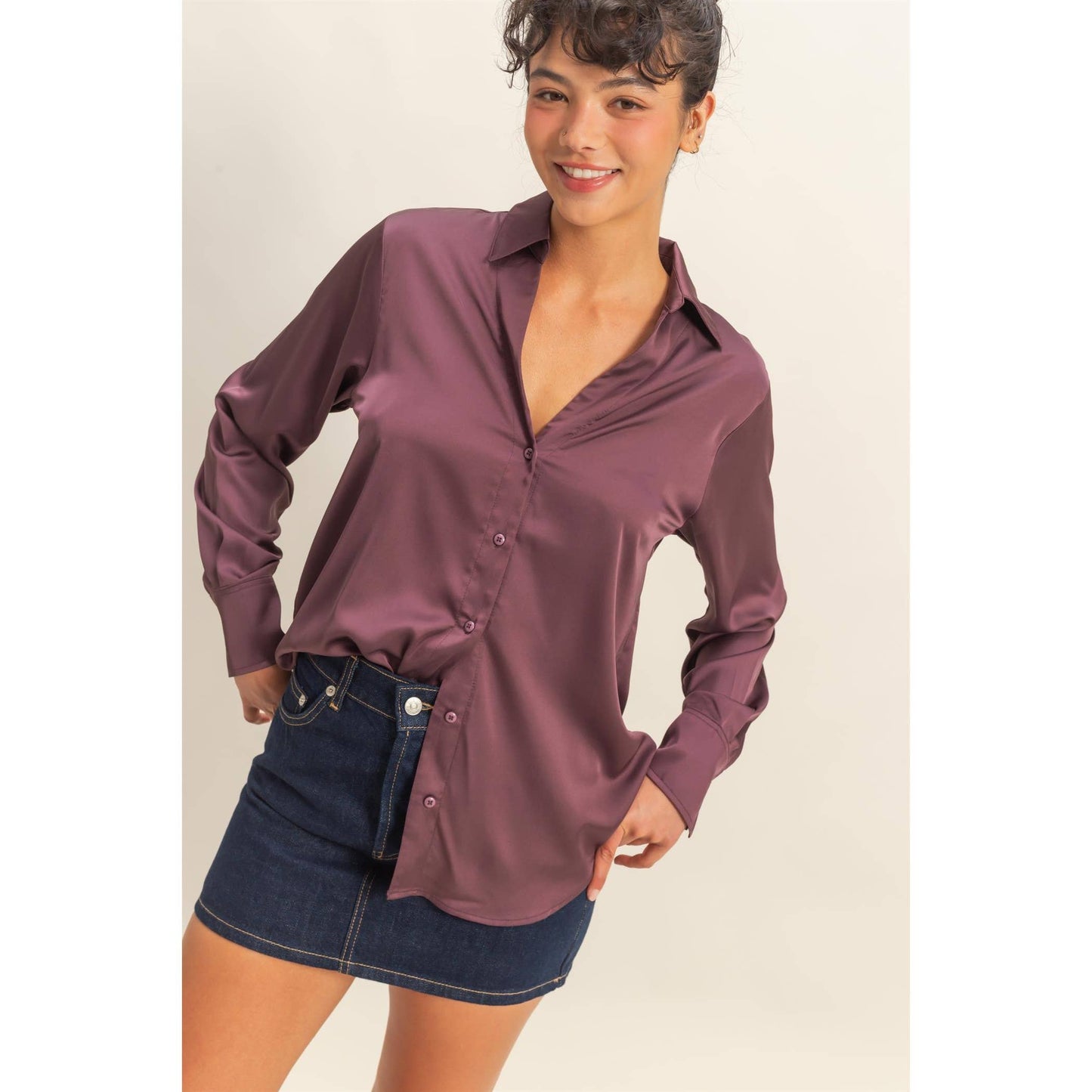Button-Up Satin Shirt