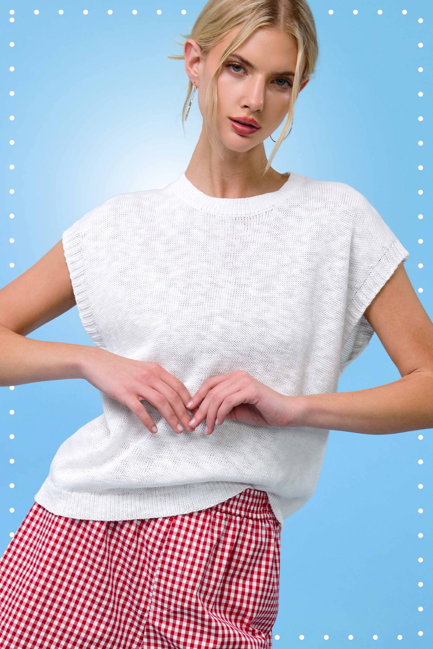 Loose Fit Sleeveless Ribbed Knit Mock Crew Neck Top