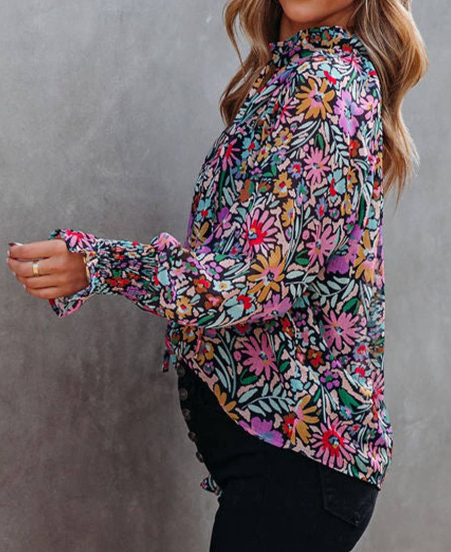 Floral Ruffled Long Sleeve Blouse