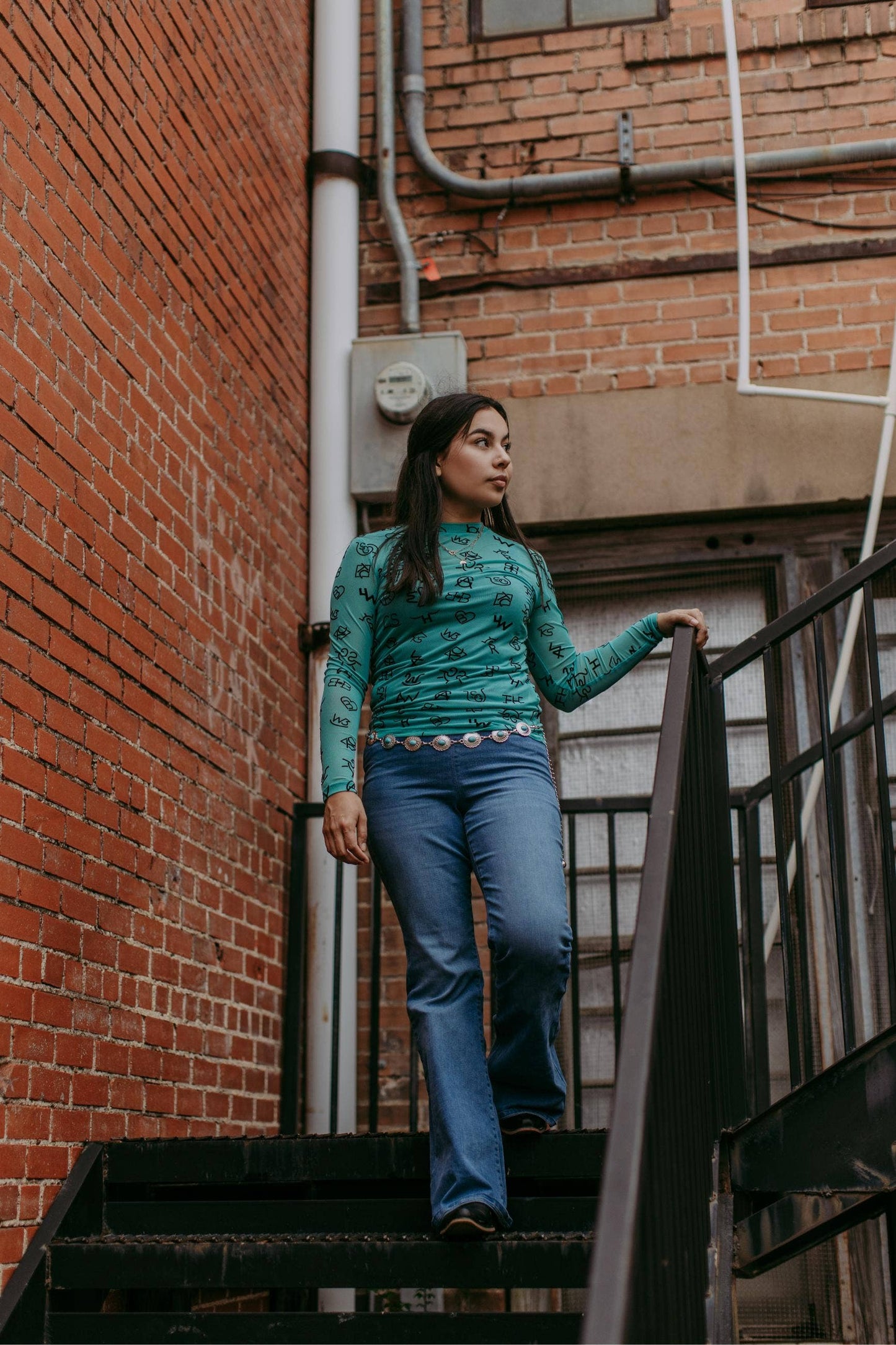 Branded 3D Print Mesh Top - Turquoise