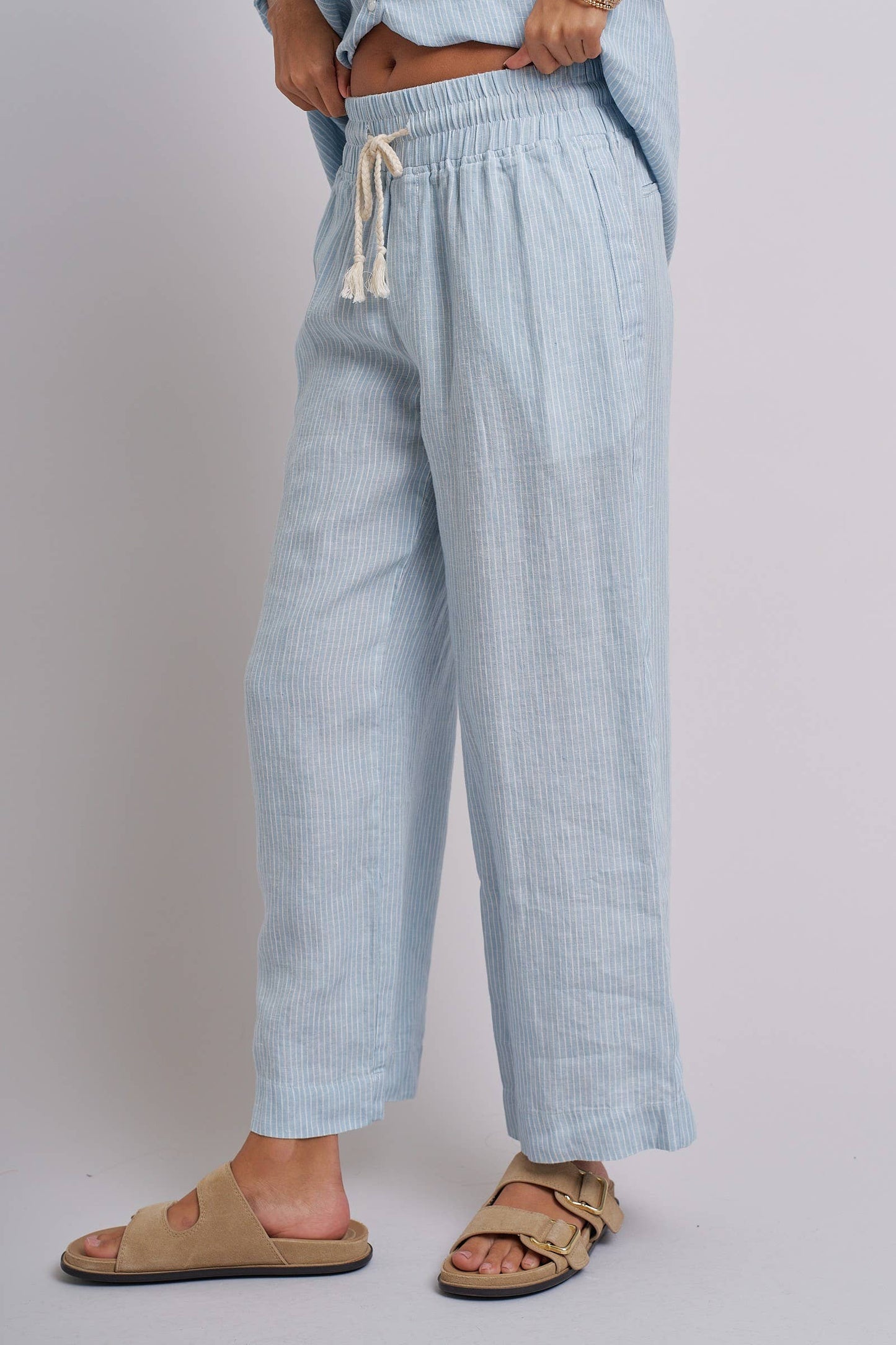 Linen Wide-Leg Drawstring Pants