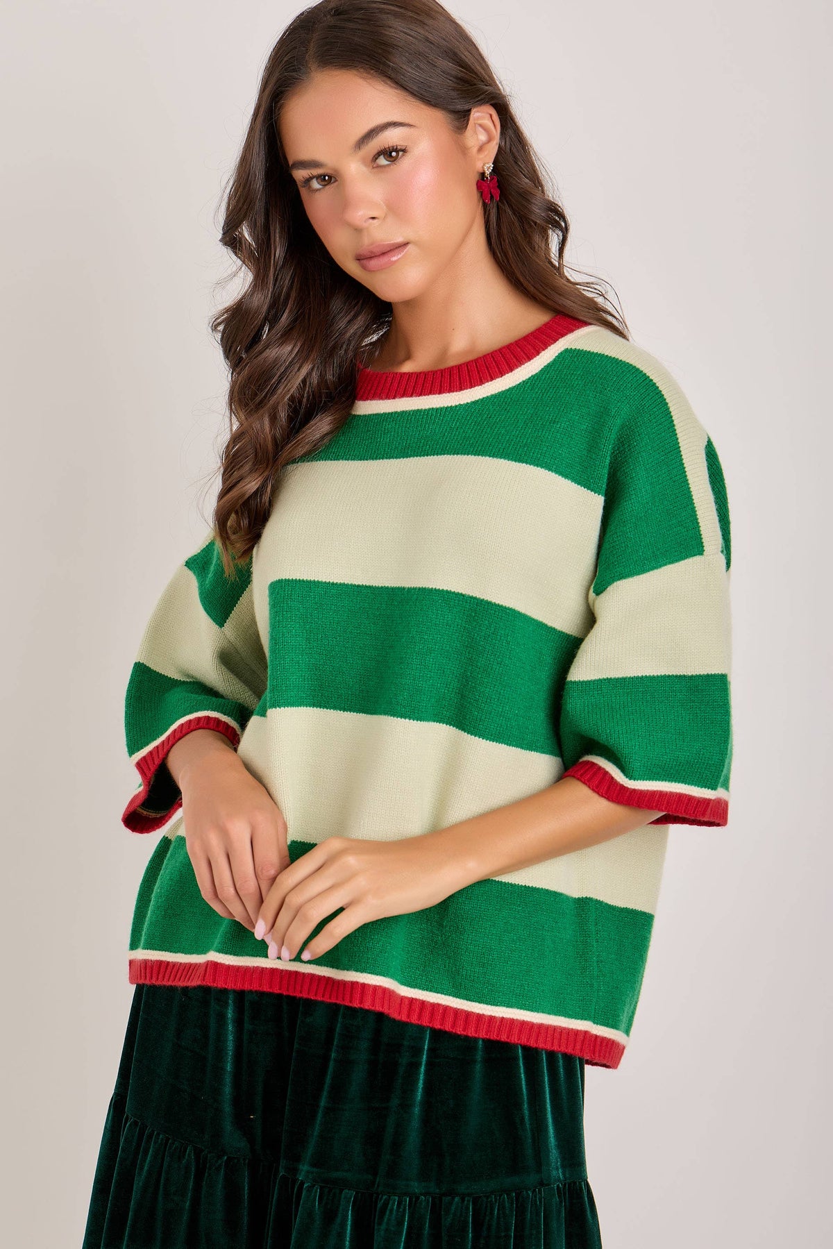 CHRISTMAS WIDE STRIPE LOOSE FIT SWEATER TOP