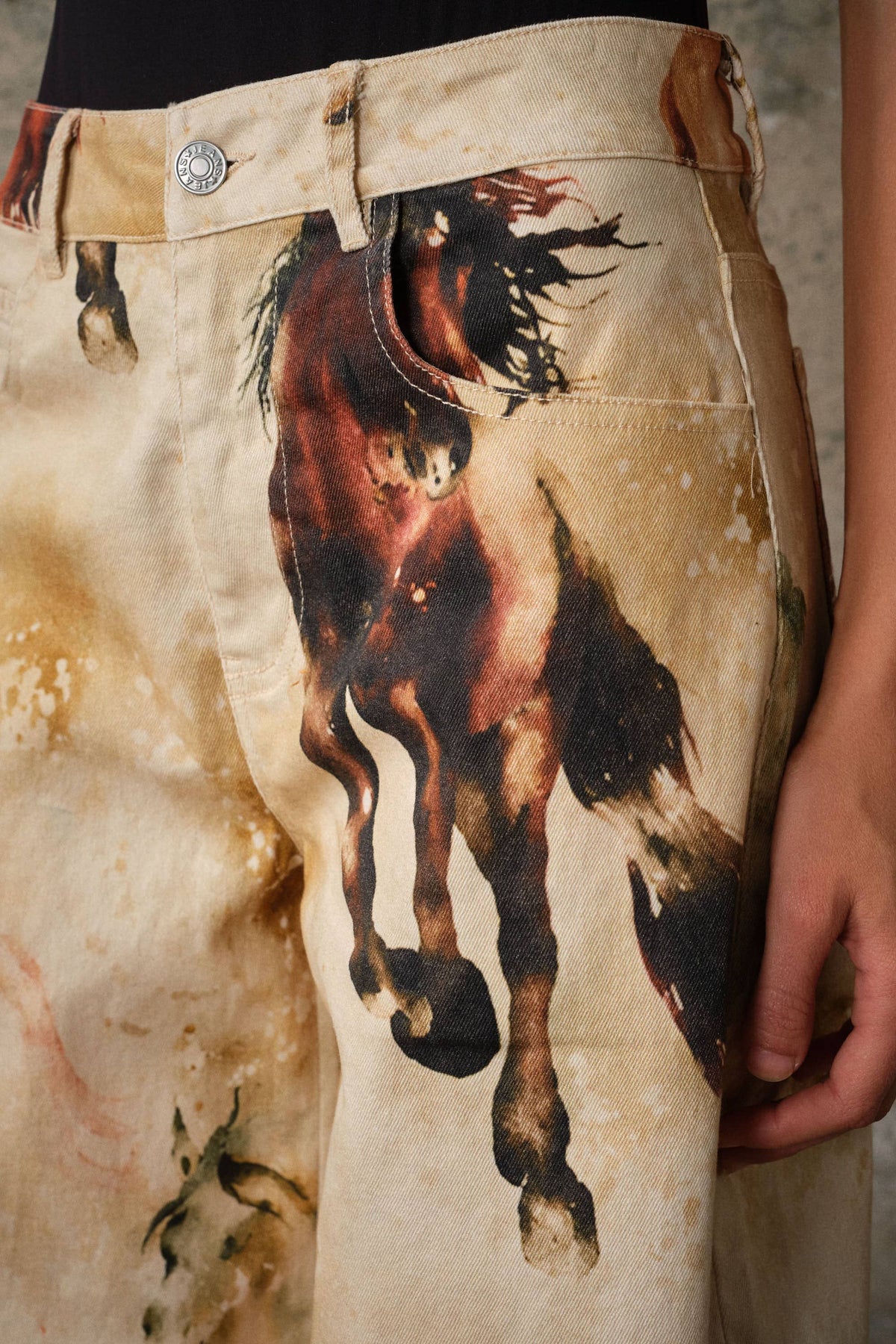 Horse Print Twill Barrel Pants