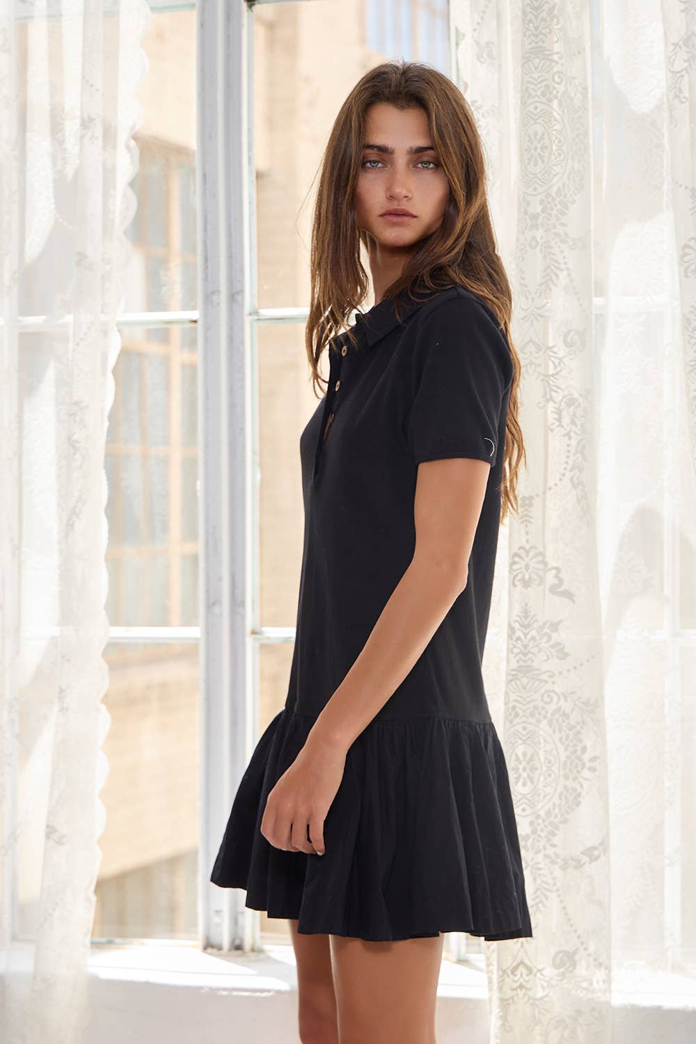 Polo-inspired Bodice Mini Dress With Ruffled Skirt
