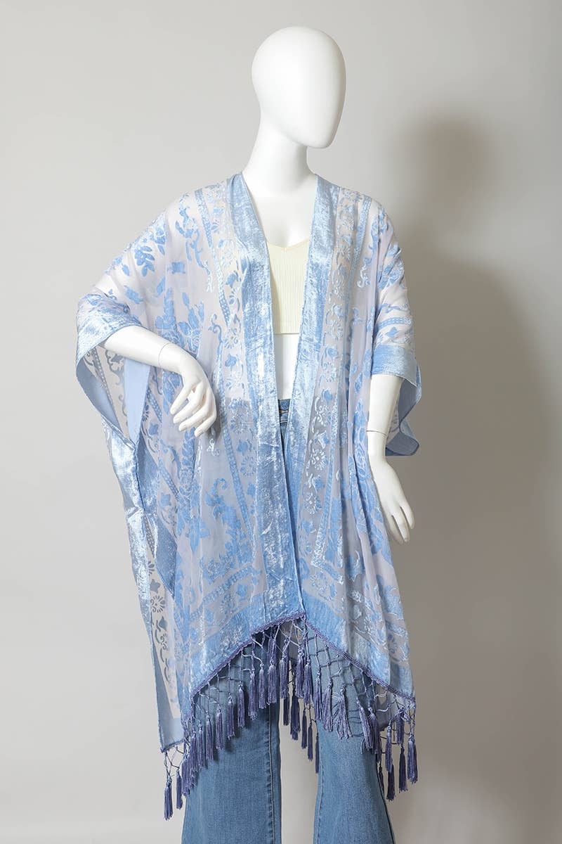Velvet Mesh Tapestry Tassel Kimono 👍