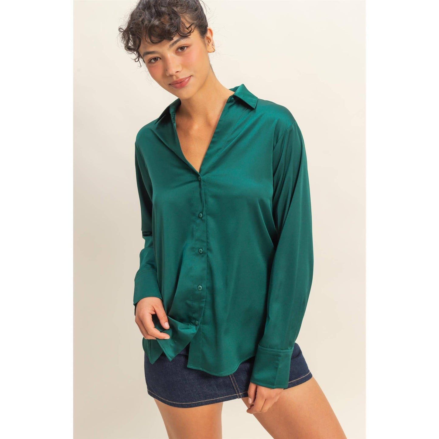 Button-Up Satin Shirt