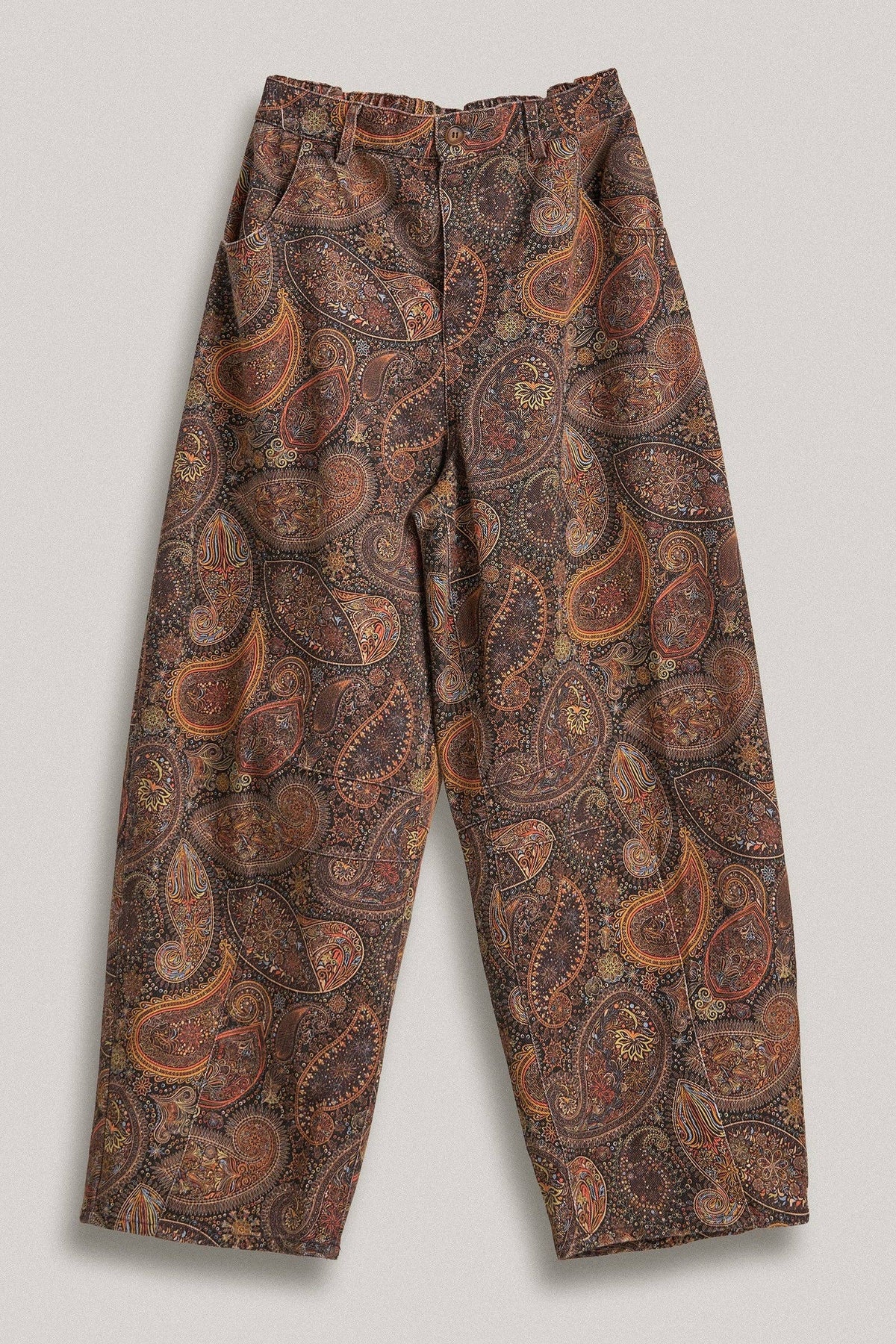 Paisley Print Barrel Leg Pants in Brown