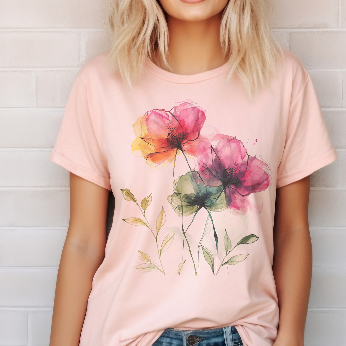 Flower Poppy Watercolor Graphic Tee Spring Summer Feminine 3