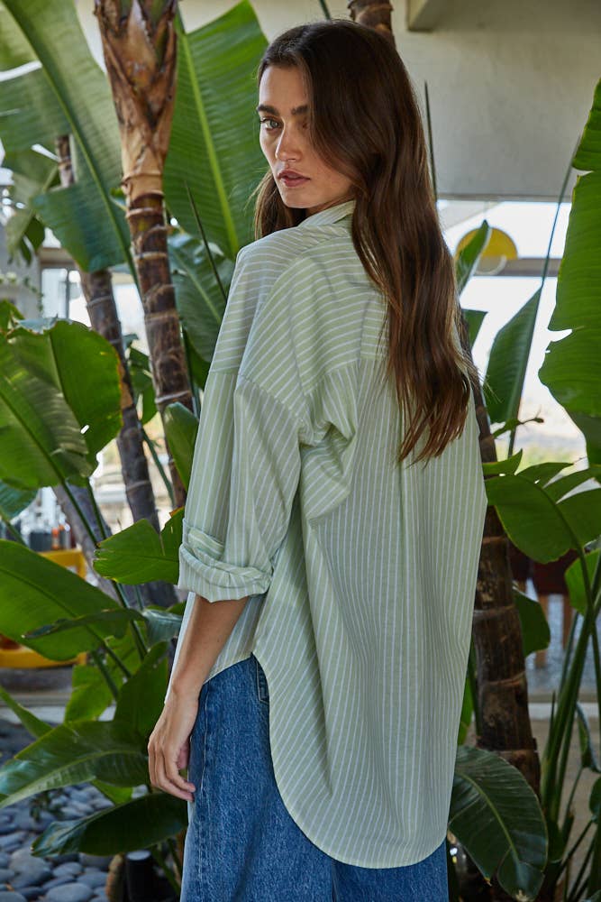 Woven Cotton Polyester Striped Buttondown Shirt