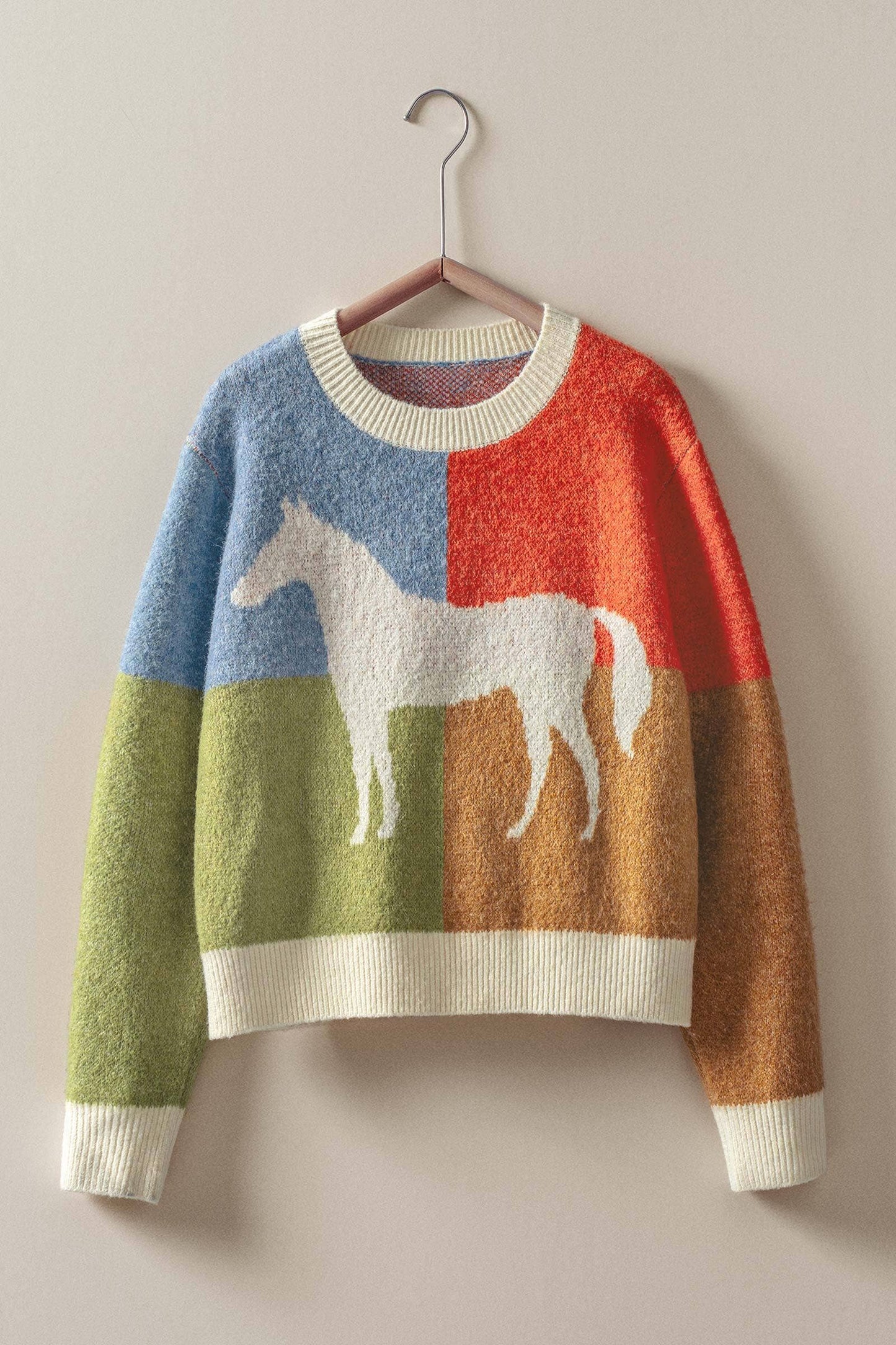 Colorblock Horse Intarsia Graphic Sweater