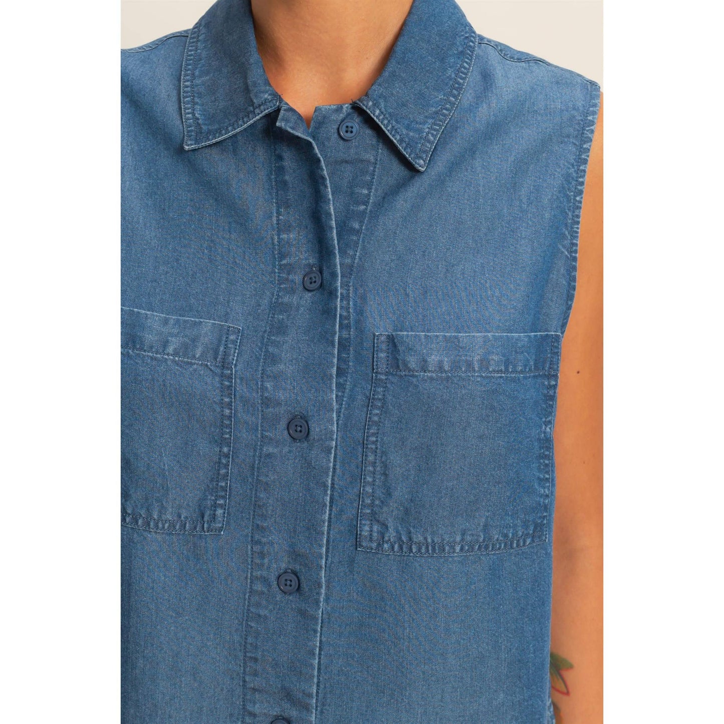Sleeveless Button-Up Top