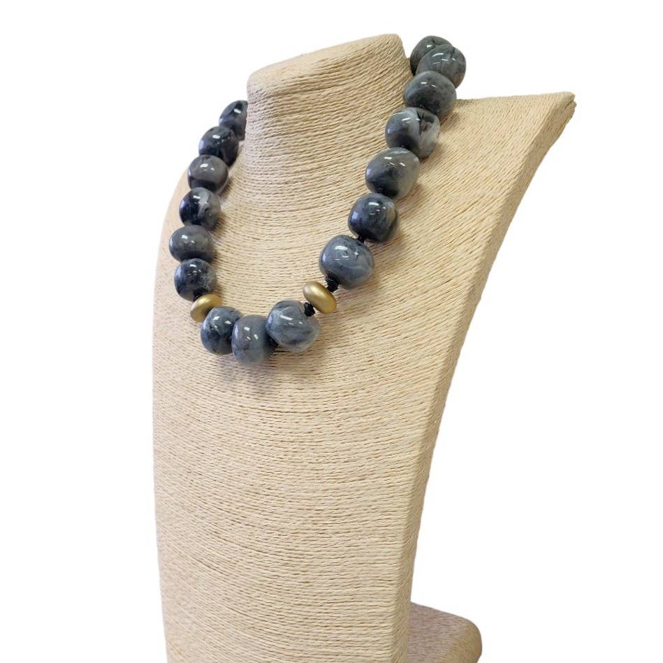 Chunky Grey & Gold Beaded Necklace