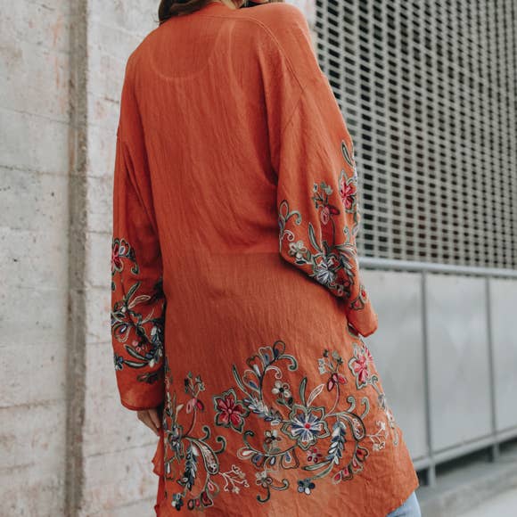 Long Floral Kimono Cardigan