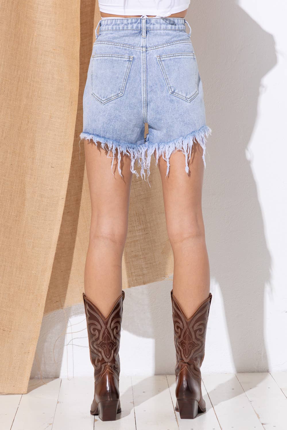 Sprinkle Gem Double Rhinestone Fringe Denim Shorts