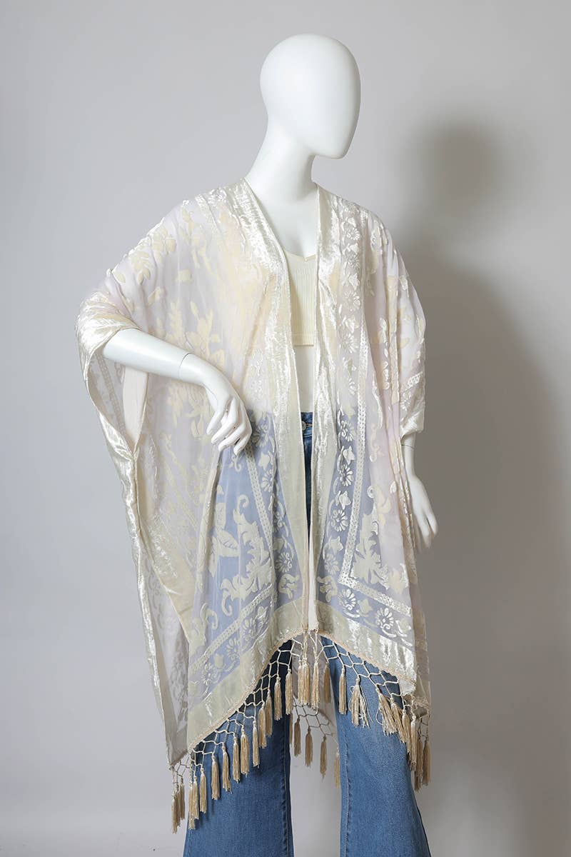 Velvet Mesh Tapestry Tassel Kimono 👍