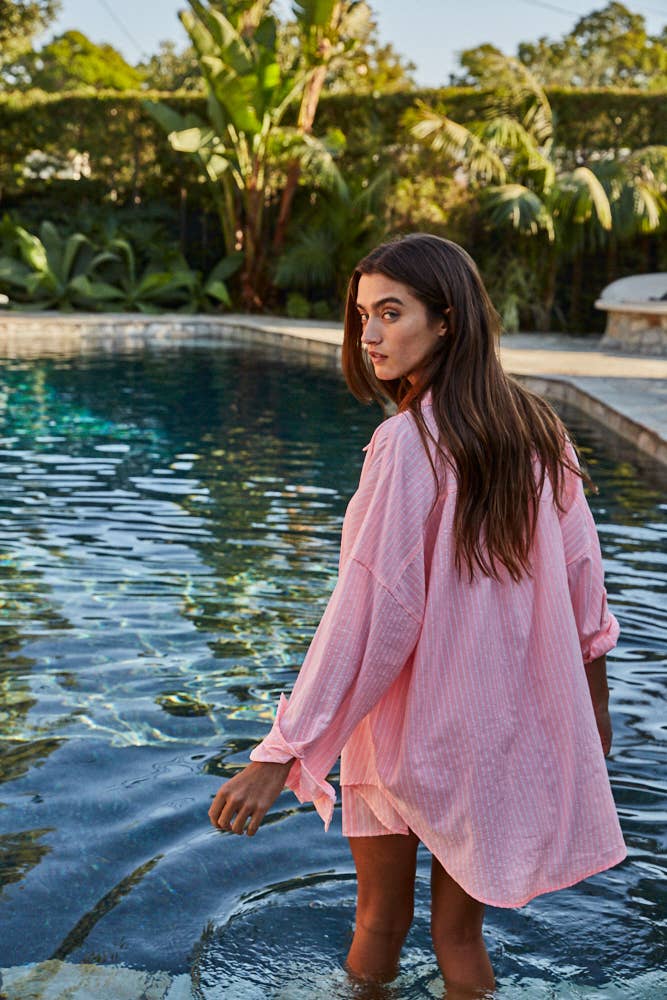 Woven Cotton Polyester Striped Buttondown Shirt