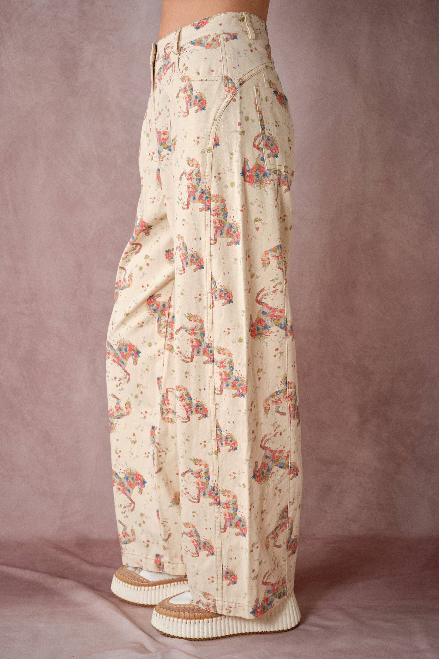 Floral Horse Print Relaxed Cotton Pants