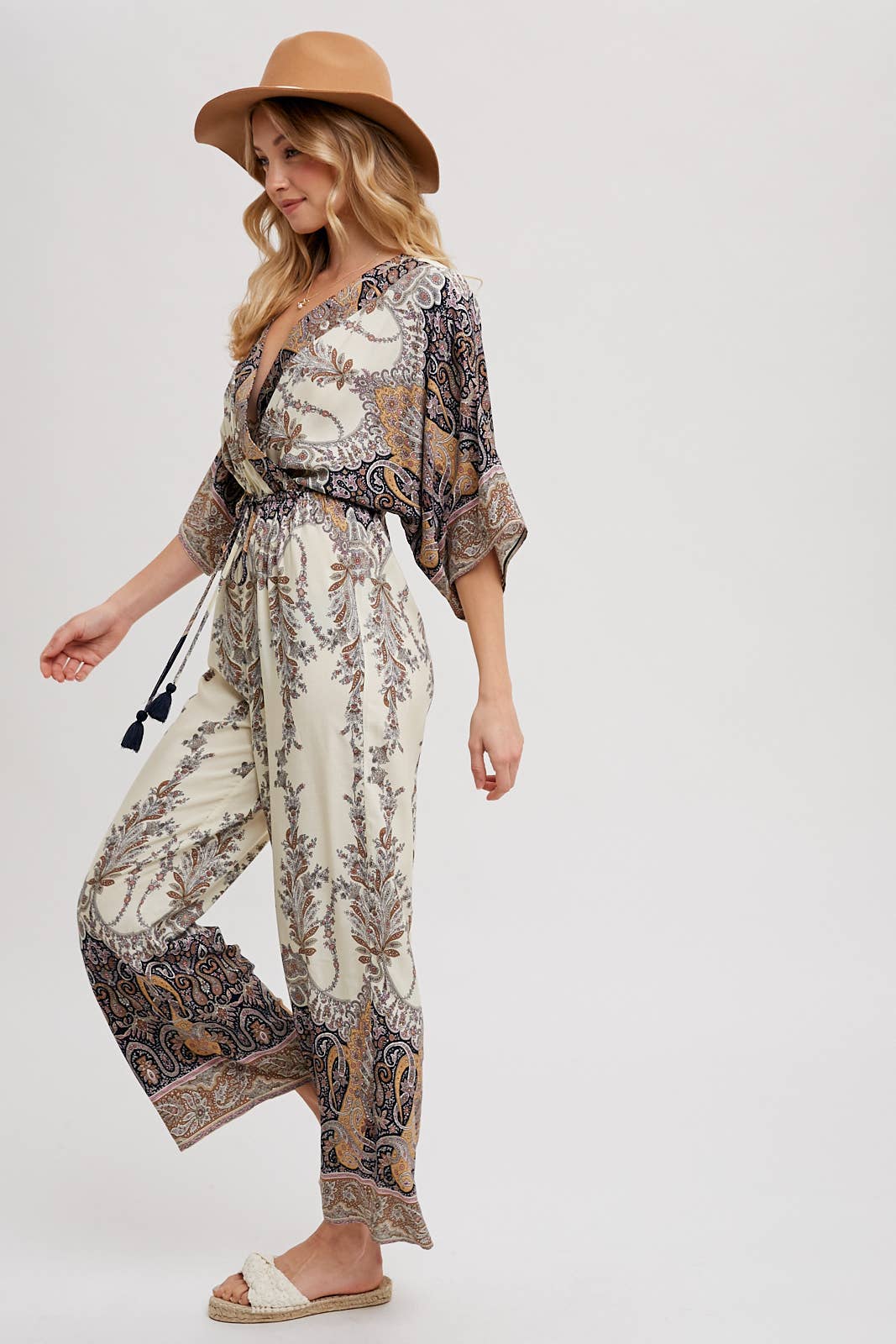 PAISLEY PRINT WRAP JUMPSUIT