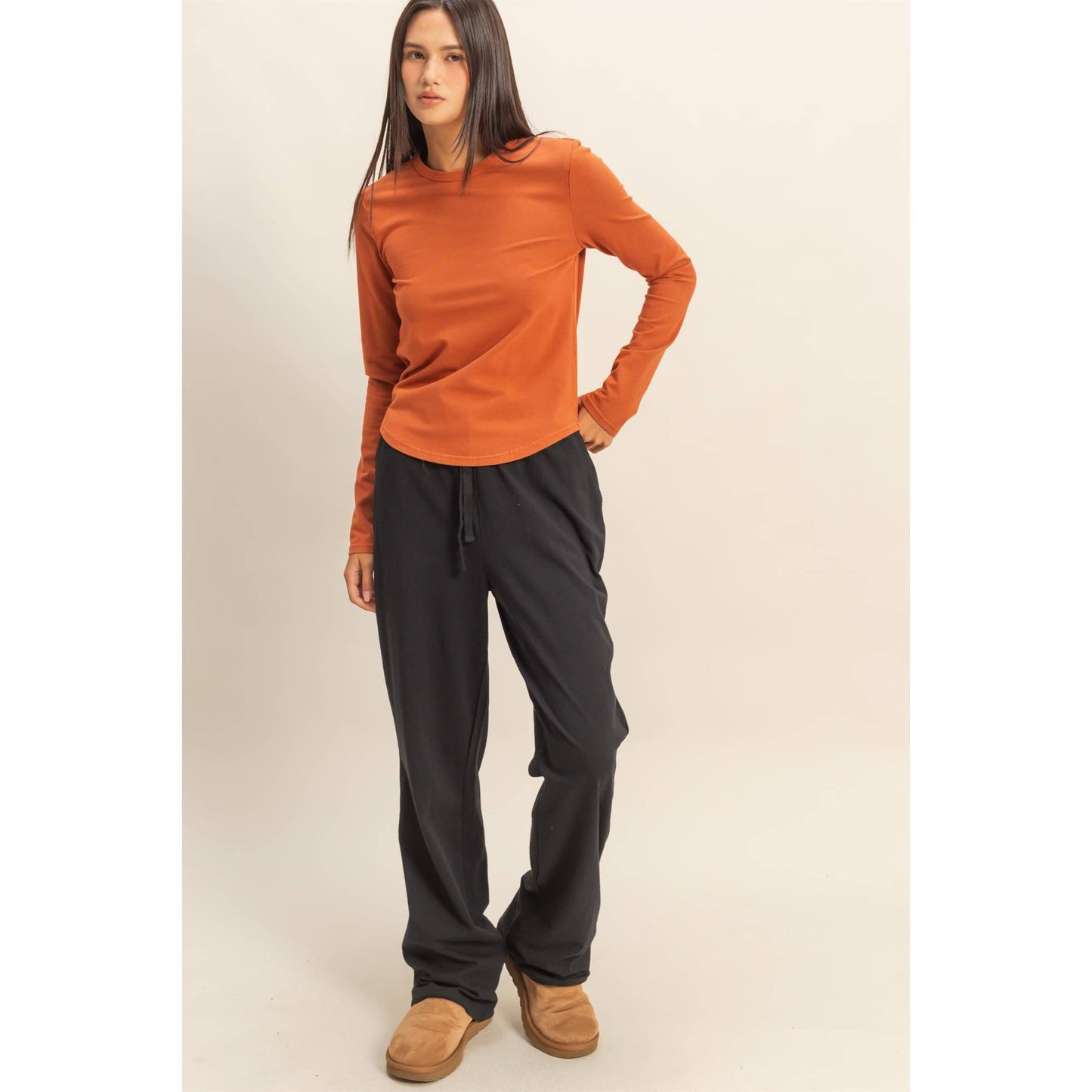 Long Sleeve Round Hem Top