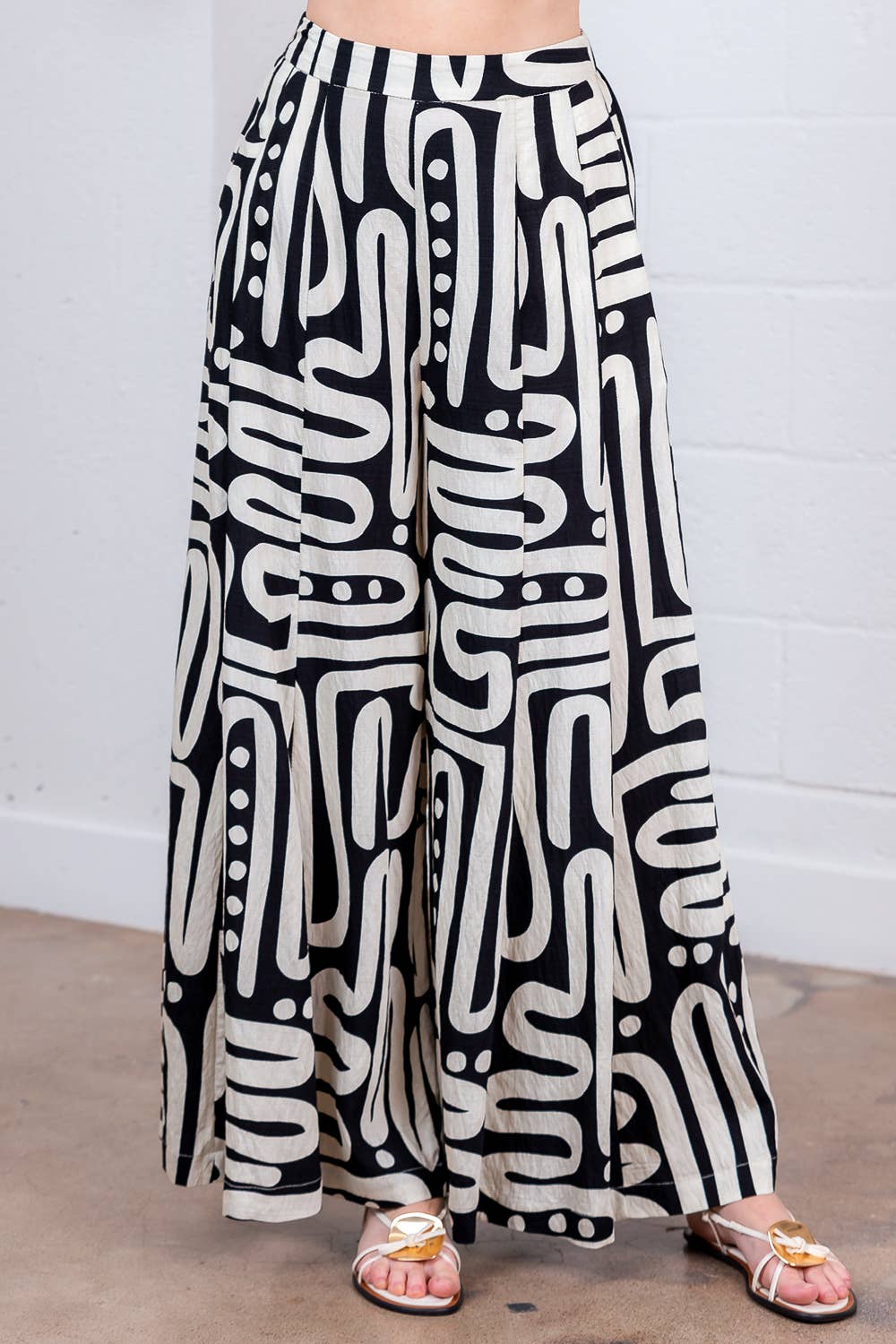 SP86355T-PRINTED PLEATED LONG PANTS