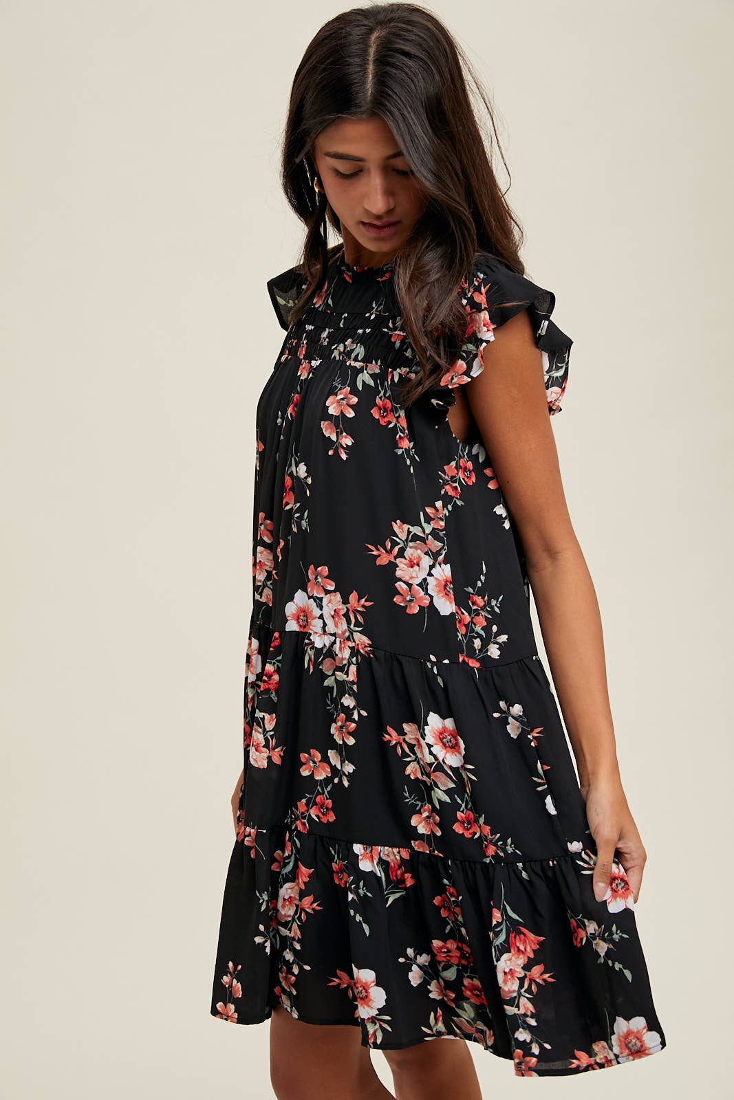 TIERED FLORAL MINI DRESS