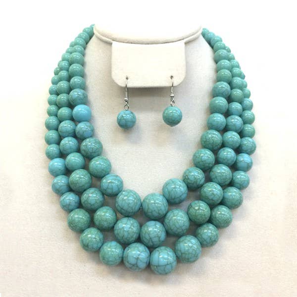 PEARL BEADED NECKLACE EARRING SET - Green