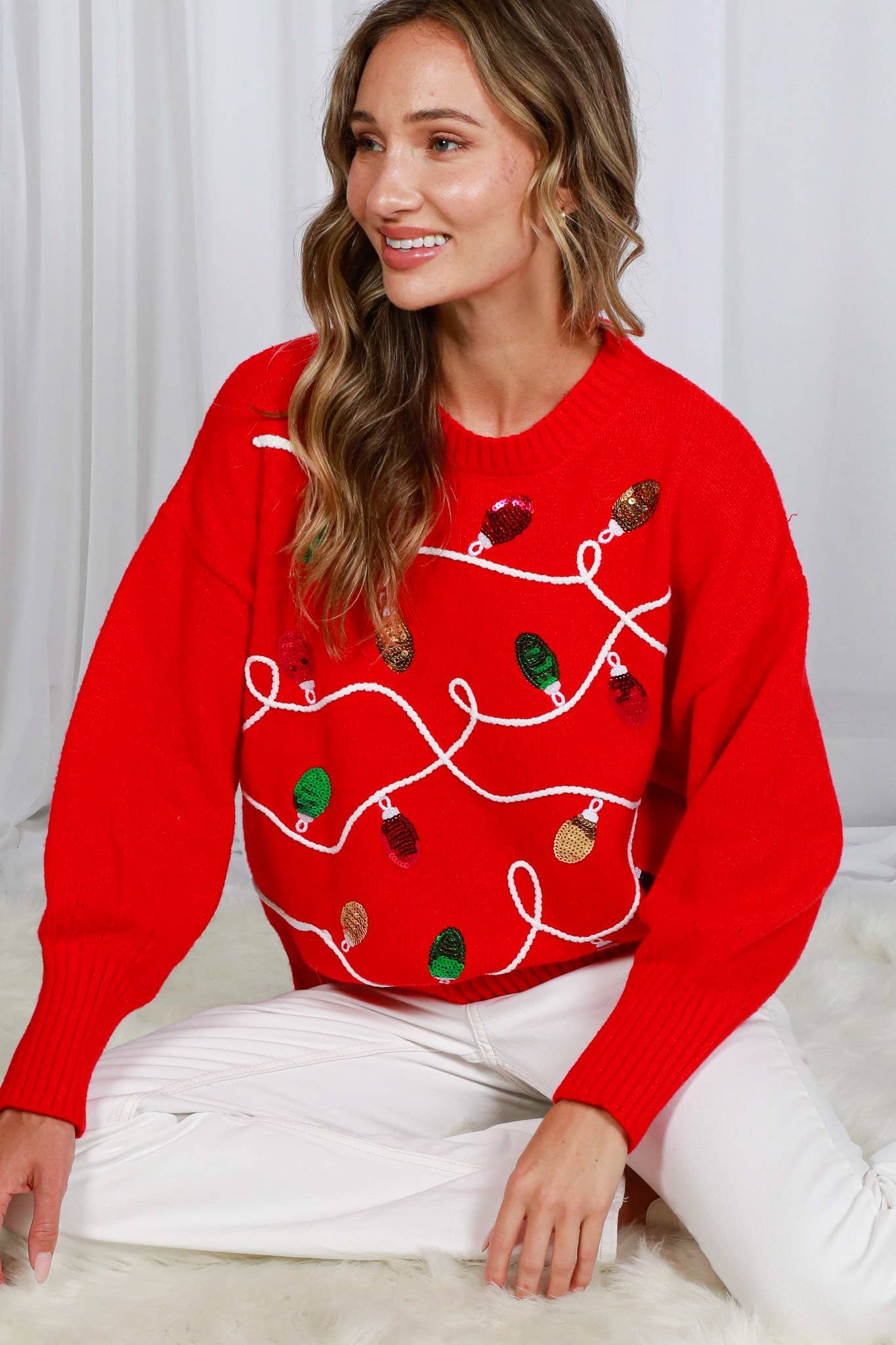 Colorful Christmas-Light Embellishment  Sweater