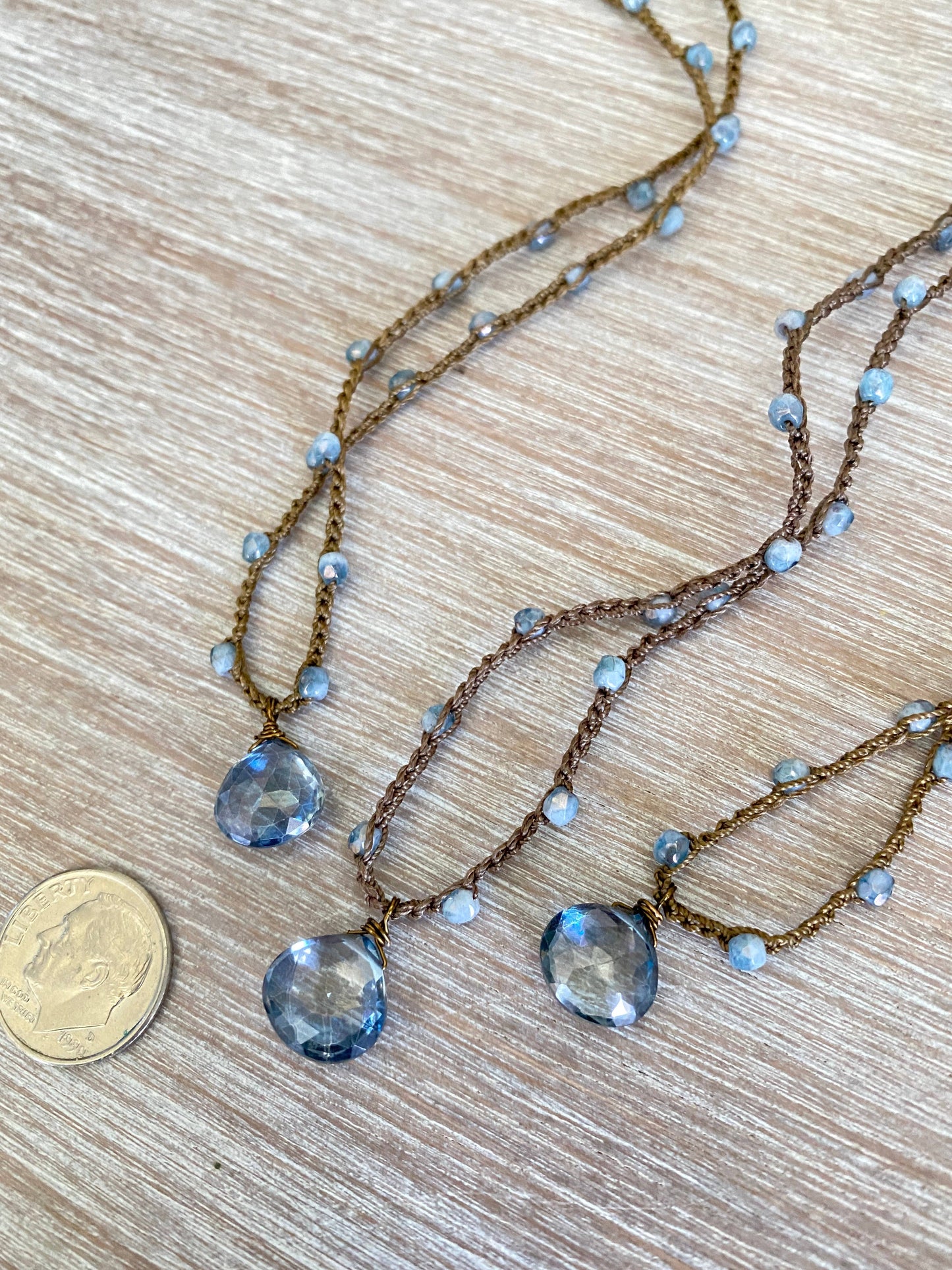 Indigo Quartz And Denim Czech Crystal Knotted Necklace