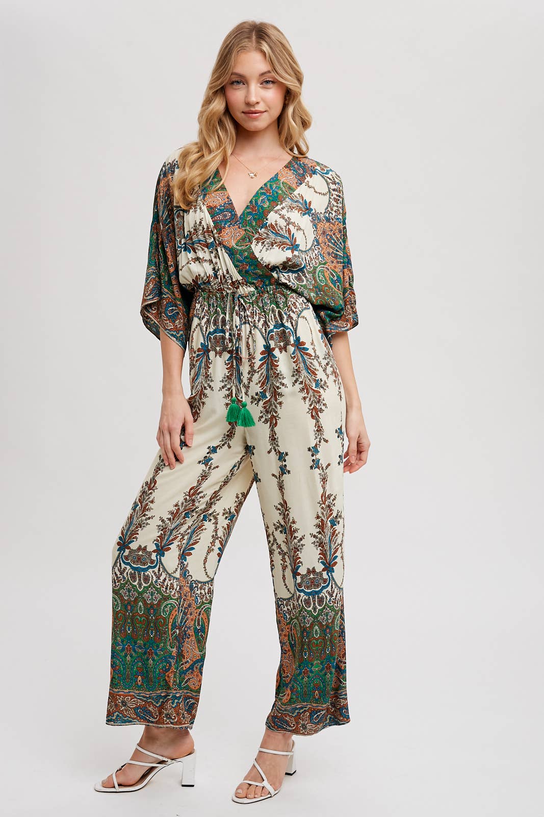 PAISLEY PRINT WRAP JUMPSUIT