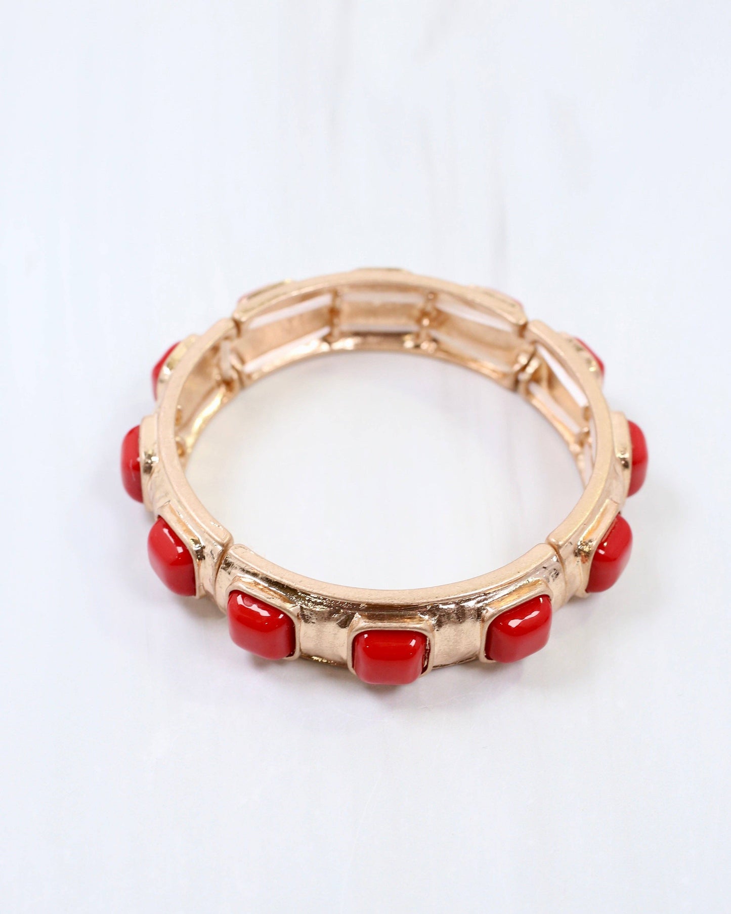 Allie Hammered Gold Stretch Bracelet Red