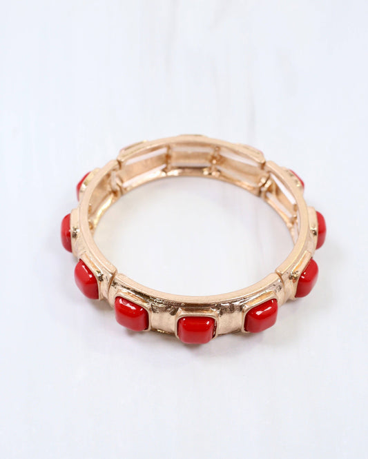 Allie Hammered Gold Stretch Bracelet Red