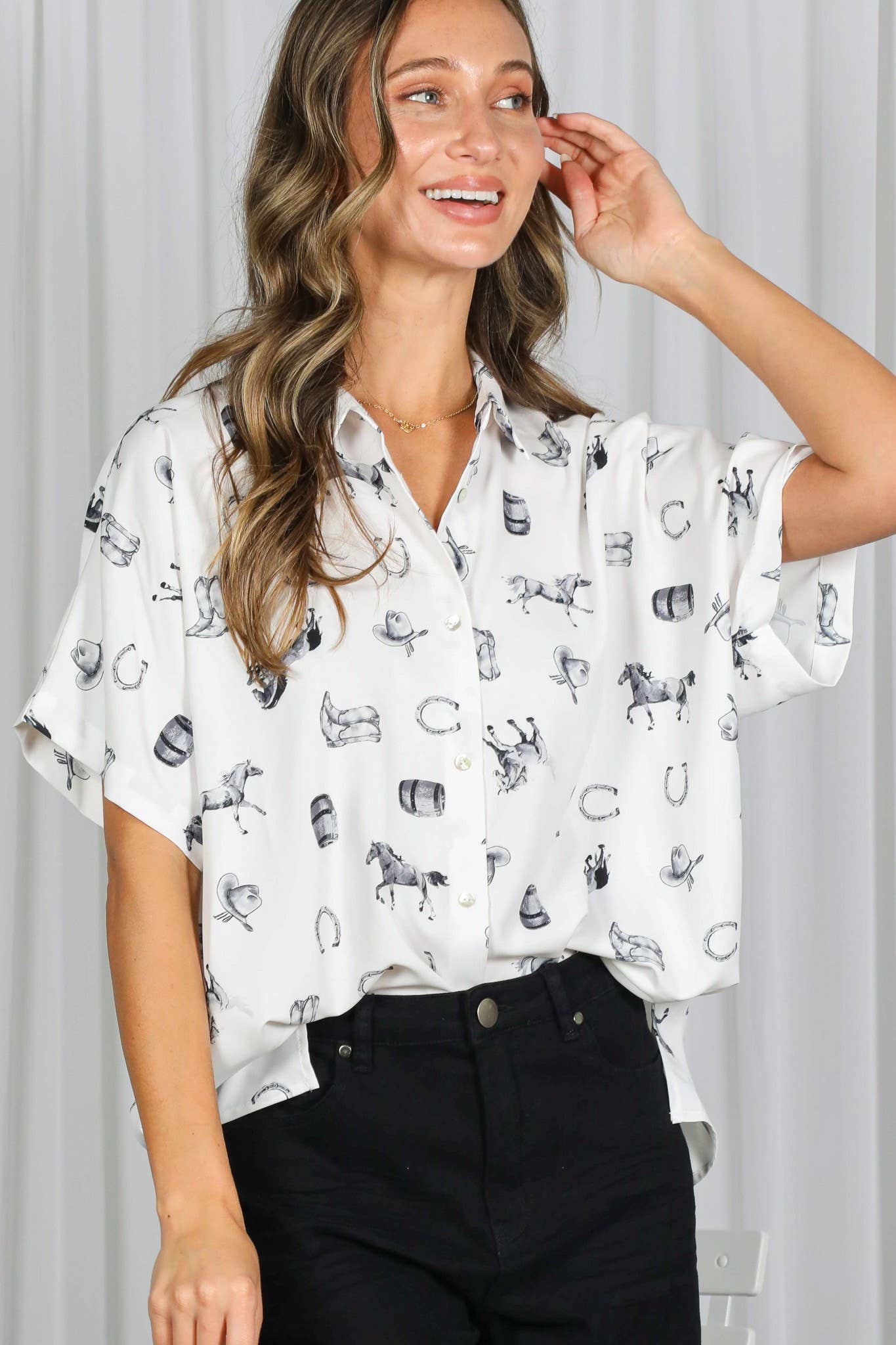 Western-Inspired Collared Button Front Shirt