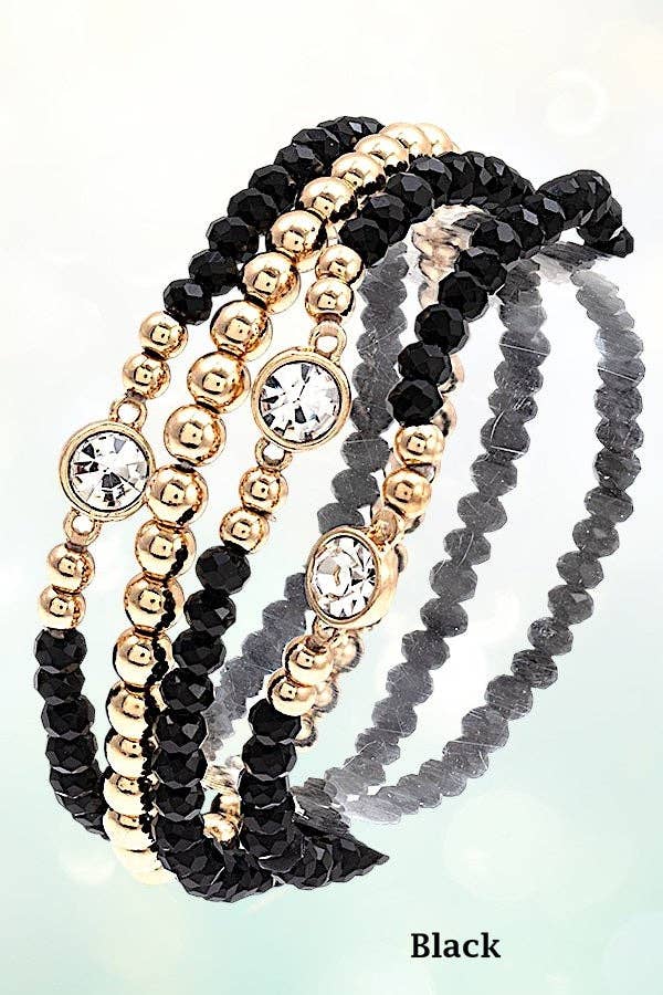 FACETED GLASS BEAD & GEMSTONE STRETCH BRACELET SET