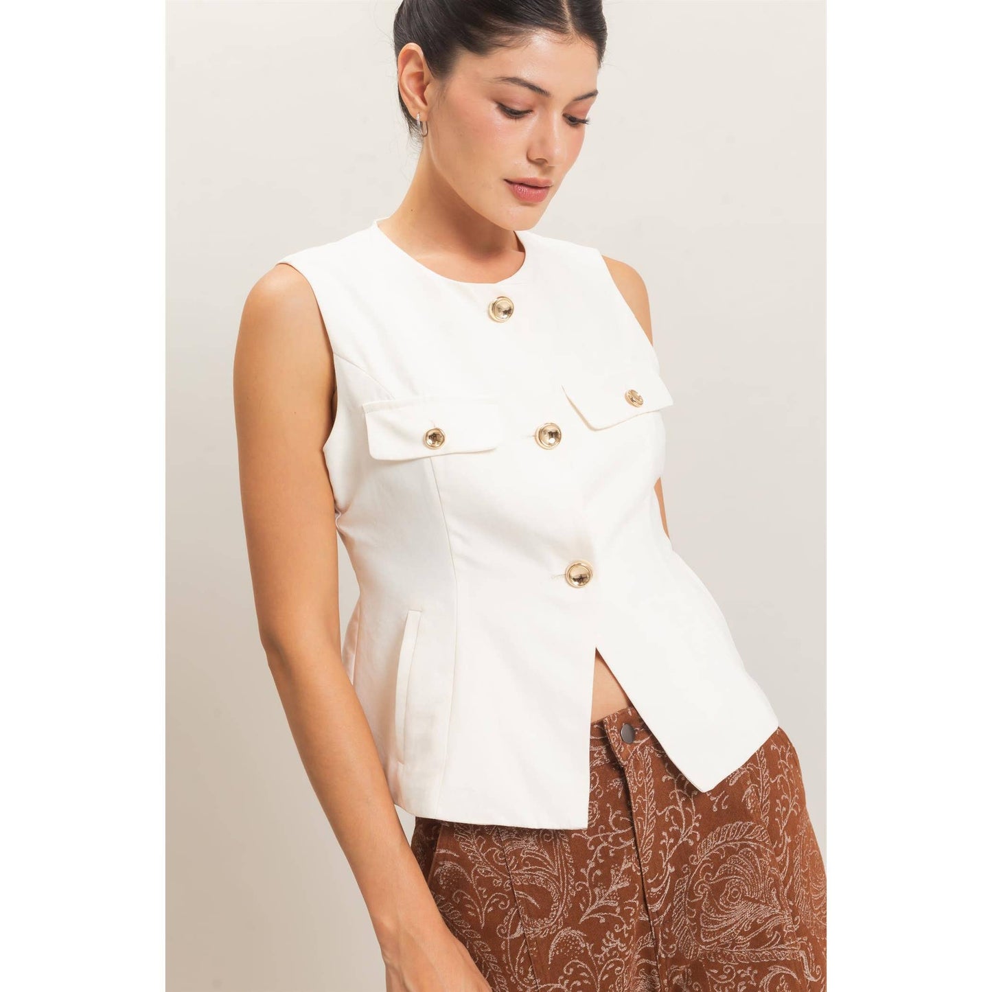 Buttoned Sleeveless Utility Vest