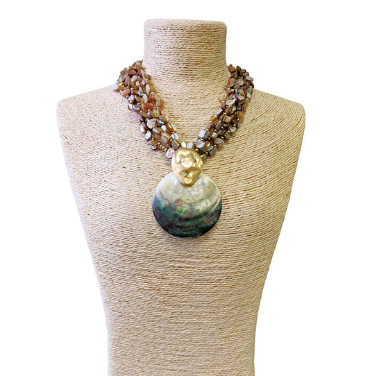 Abalone Chip Necklace w/ Mother of Pearl Seashell Pendant