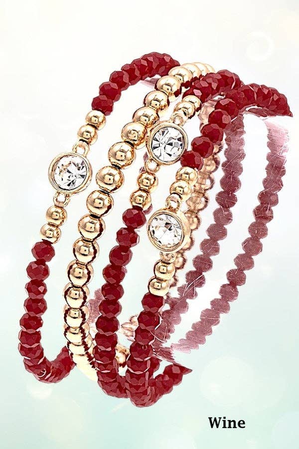 FACETED GLASS BEAD & GEMSTONE STRETCH BRACELET SET