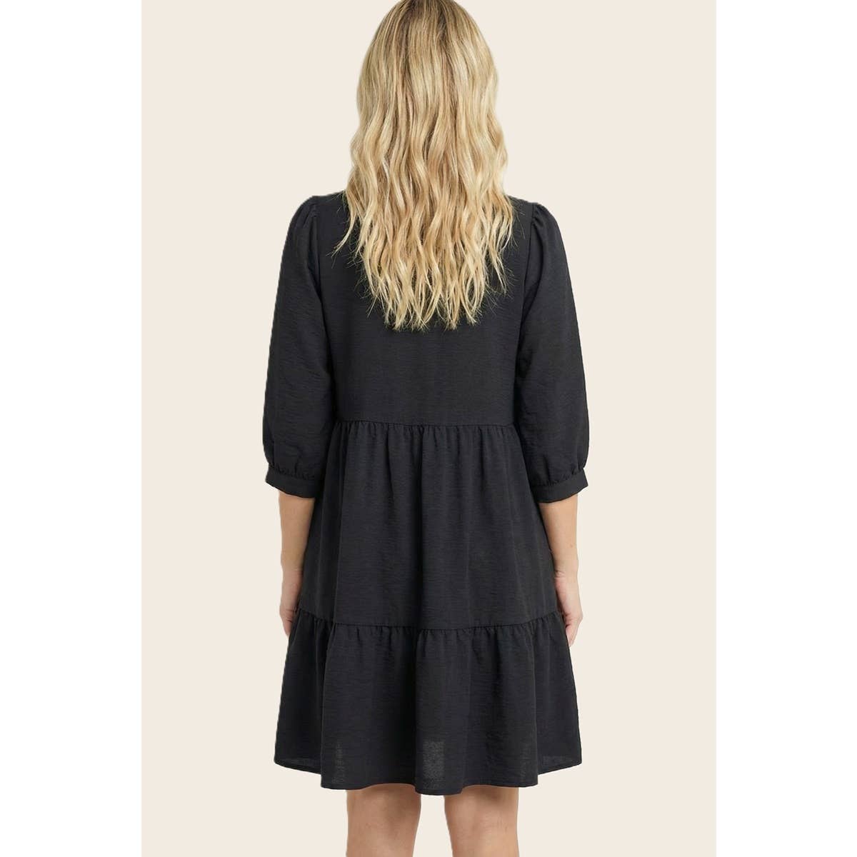 FRILLED SPLIT NECK TIERED DRESS