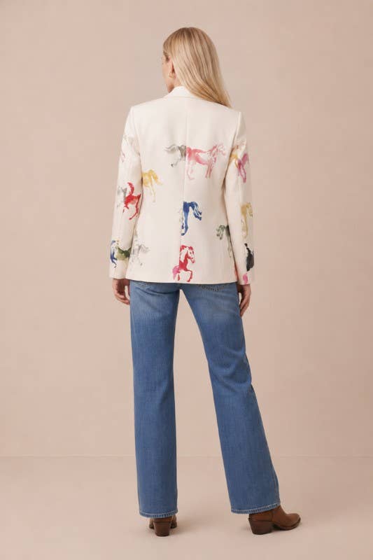 LJ76146T-COLORFUL HORSES PRINT BLAZER