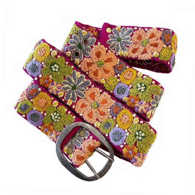 Wildflowers Embroidered Wool Belt