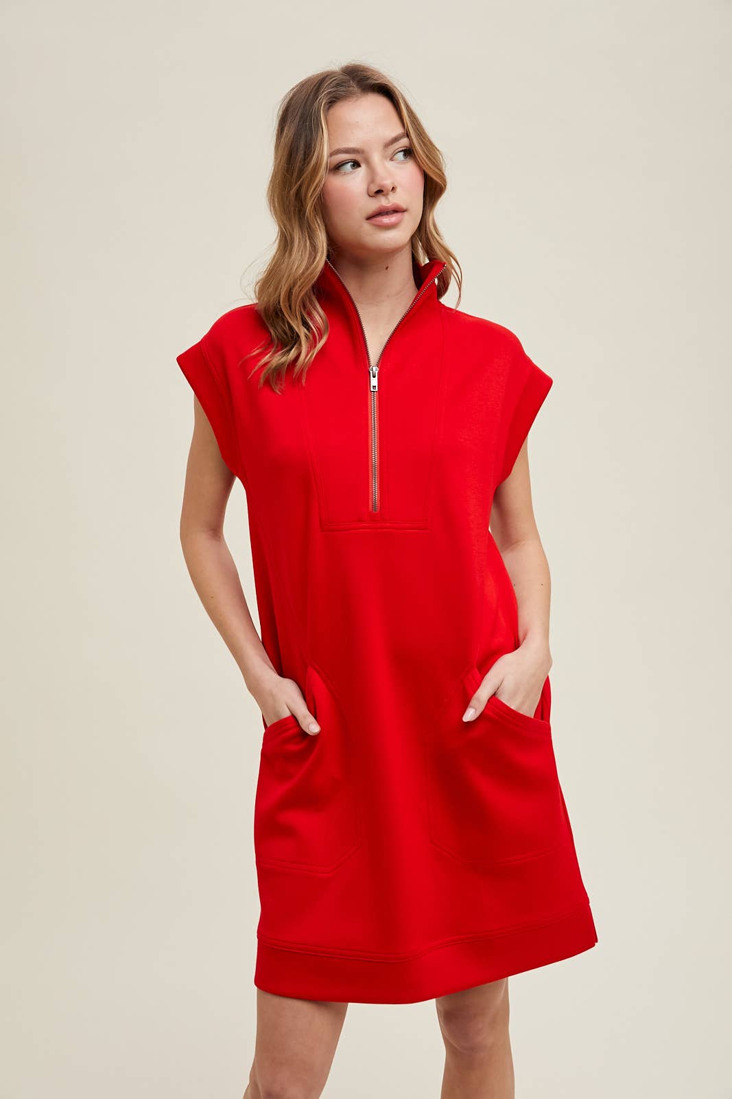 SCUBA HALF-ZIP MINI DRESS