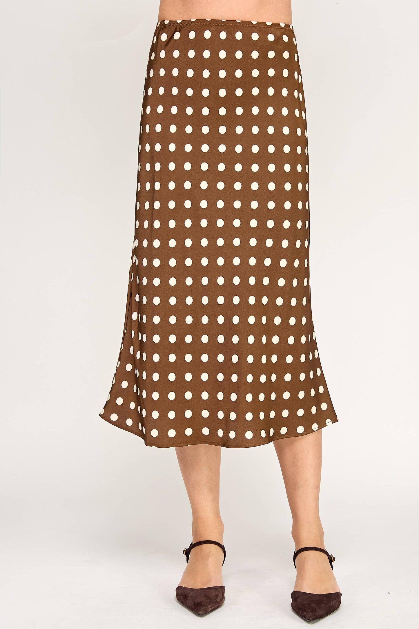 DOT MIDI SKIRT-COCOA CREAM