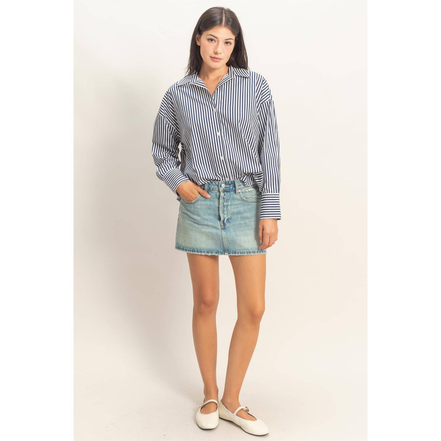 Striped Button-Up Poplin Shirt