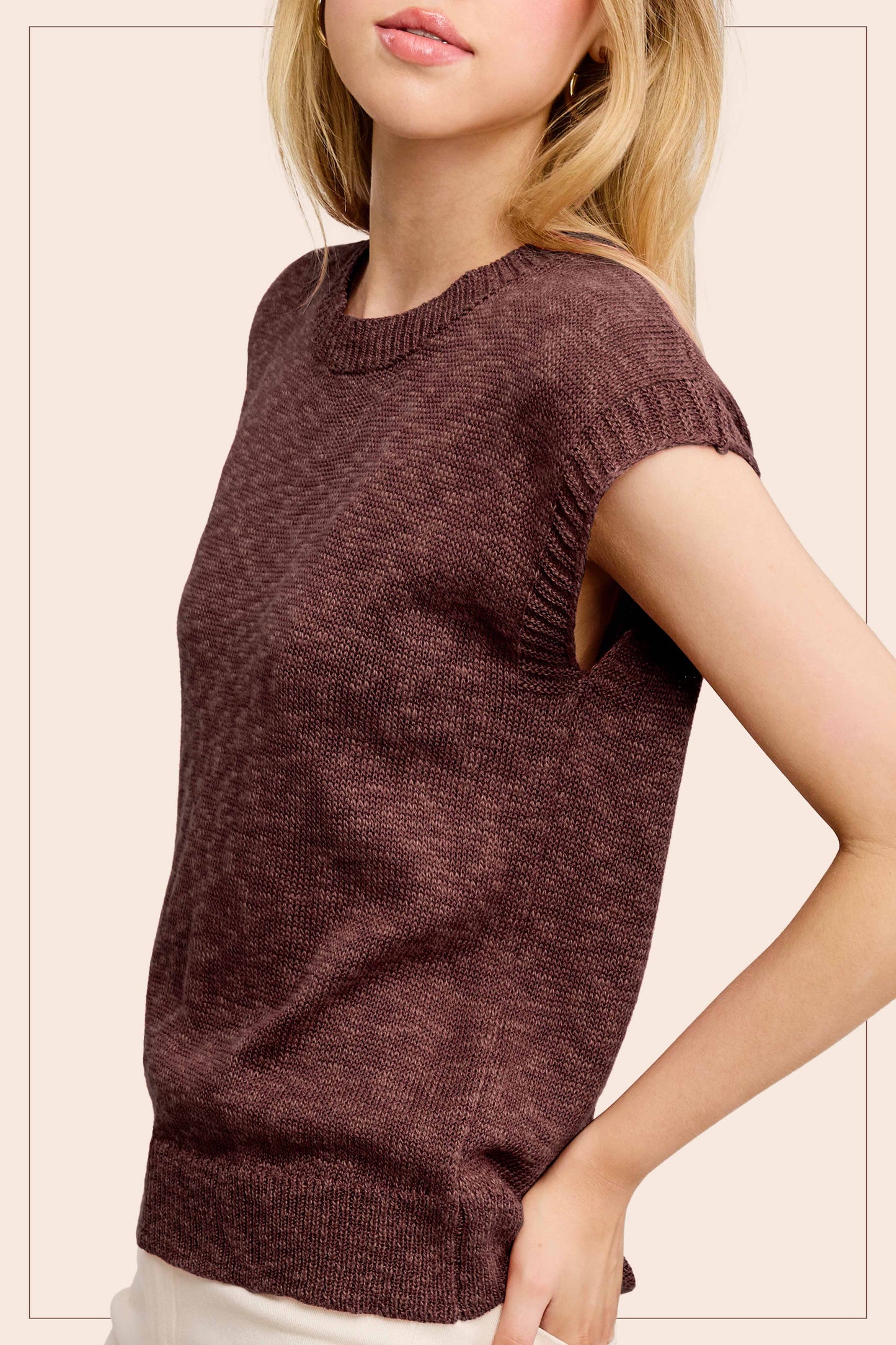 Loose Fit Sleeveless Ribbed Knit Mock Crew Neck Top